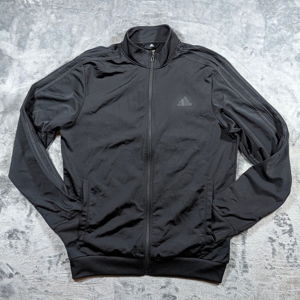 Adidas Mens 3-Stripe Full Zip Track Jacket Size Medium Black Sportswear Athletic